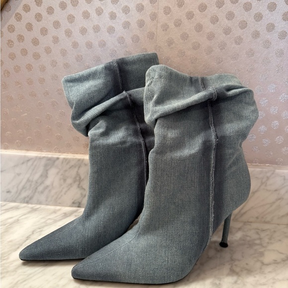 ZARA Blue Denim Slouchy Ankle Boots Stiletto Heel Pointed Toe Size 38 / 8 - Picture 5 of 9